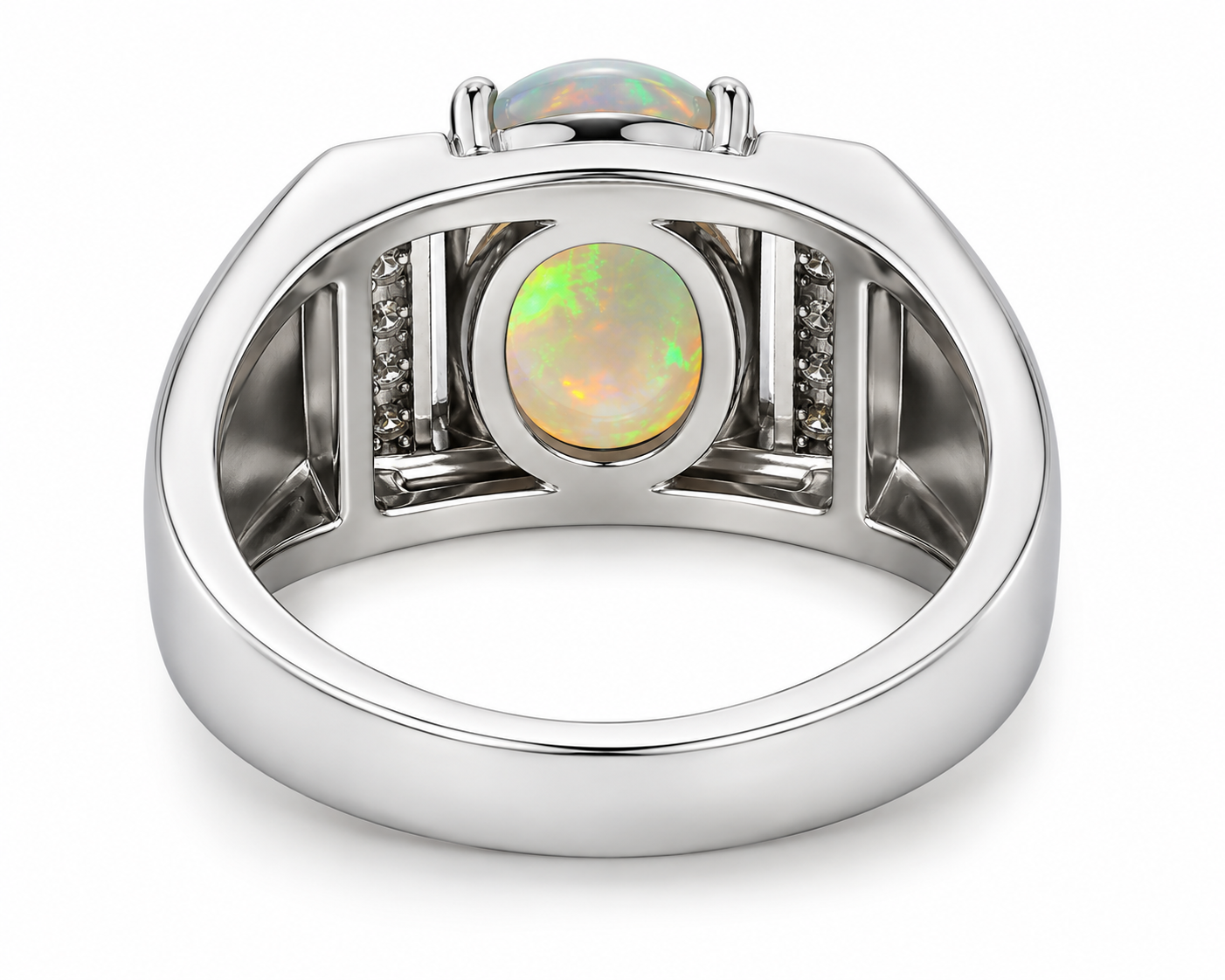 Men's Fire Opal Ring 10x14mm, Natural Opal Men's Ring 925 Sterling Silver