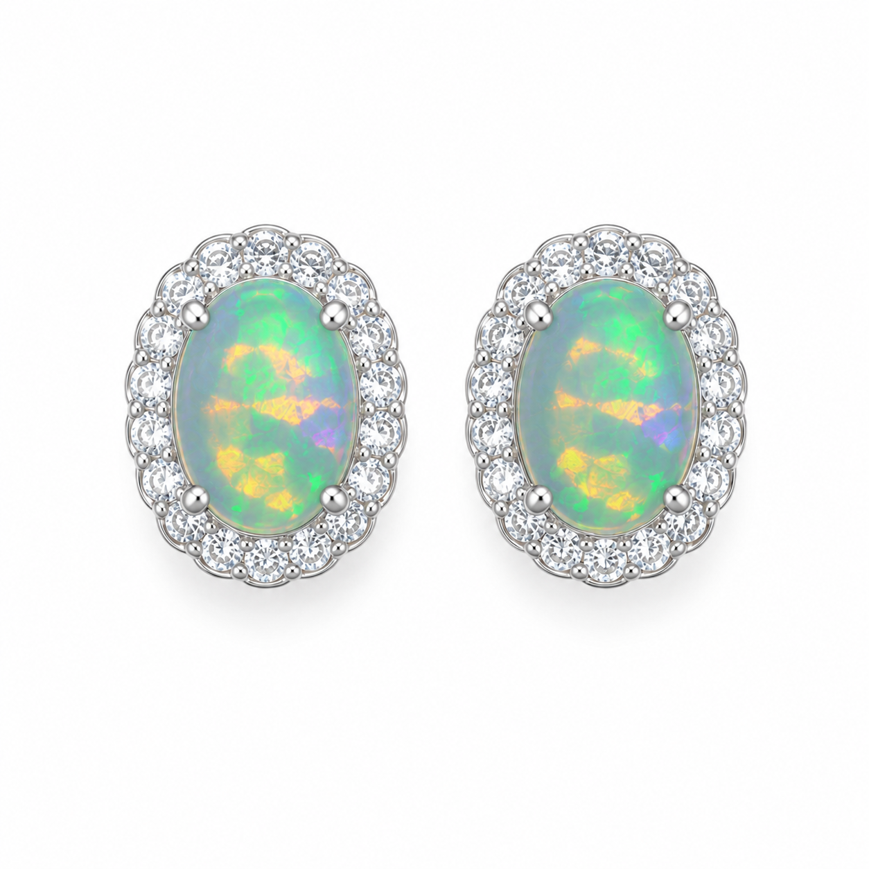 Colorful Fire Opal Stud Earrings, Australian Opal Stud Earrings Sterling 6x8mm