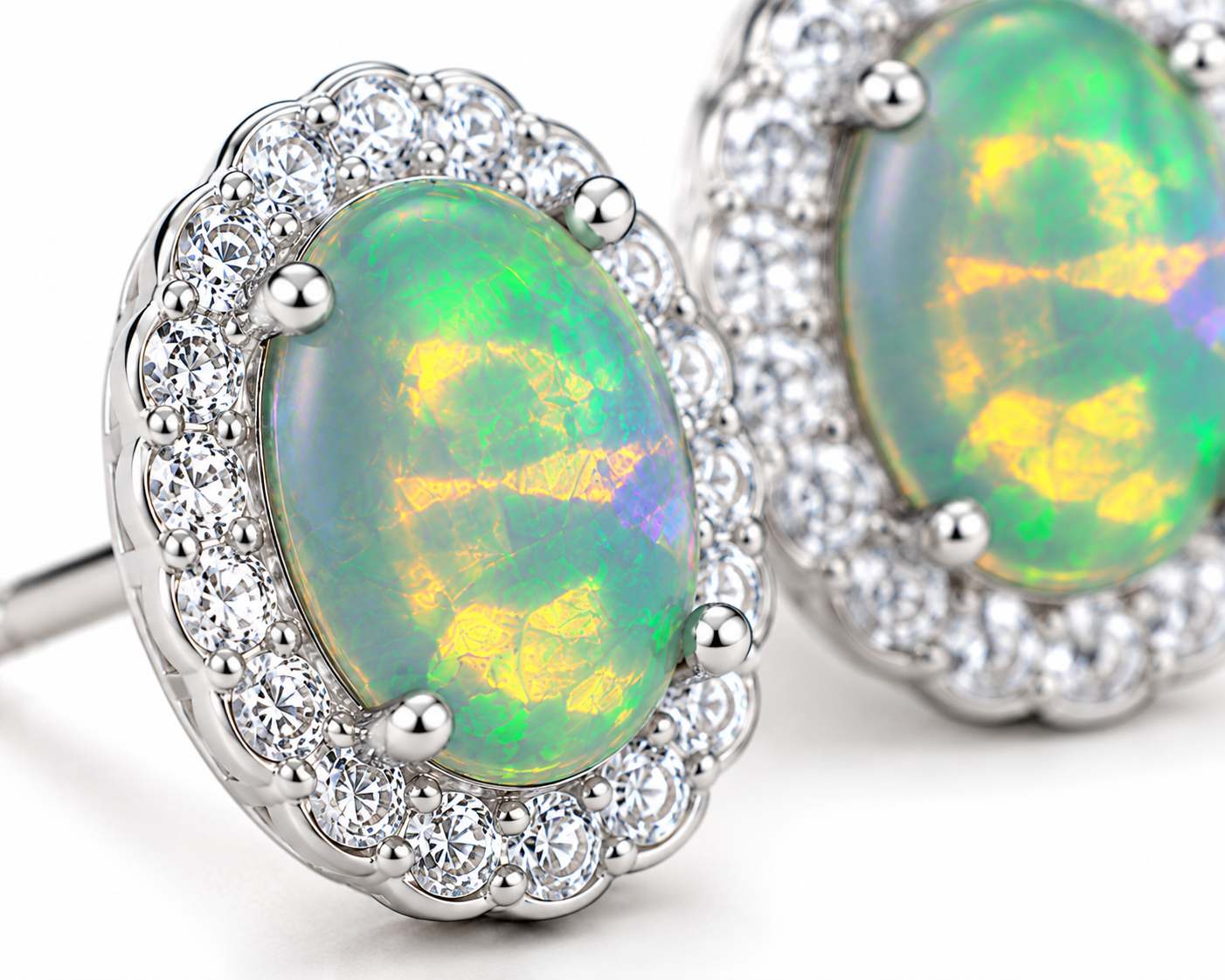 Colorful Fire Opal Stud Earrings, Australian Opal Stud Earrings Sterling 6x8mm