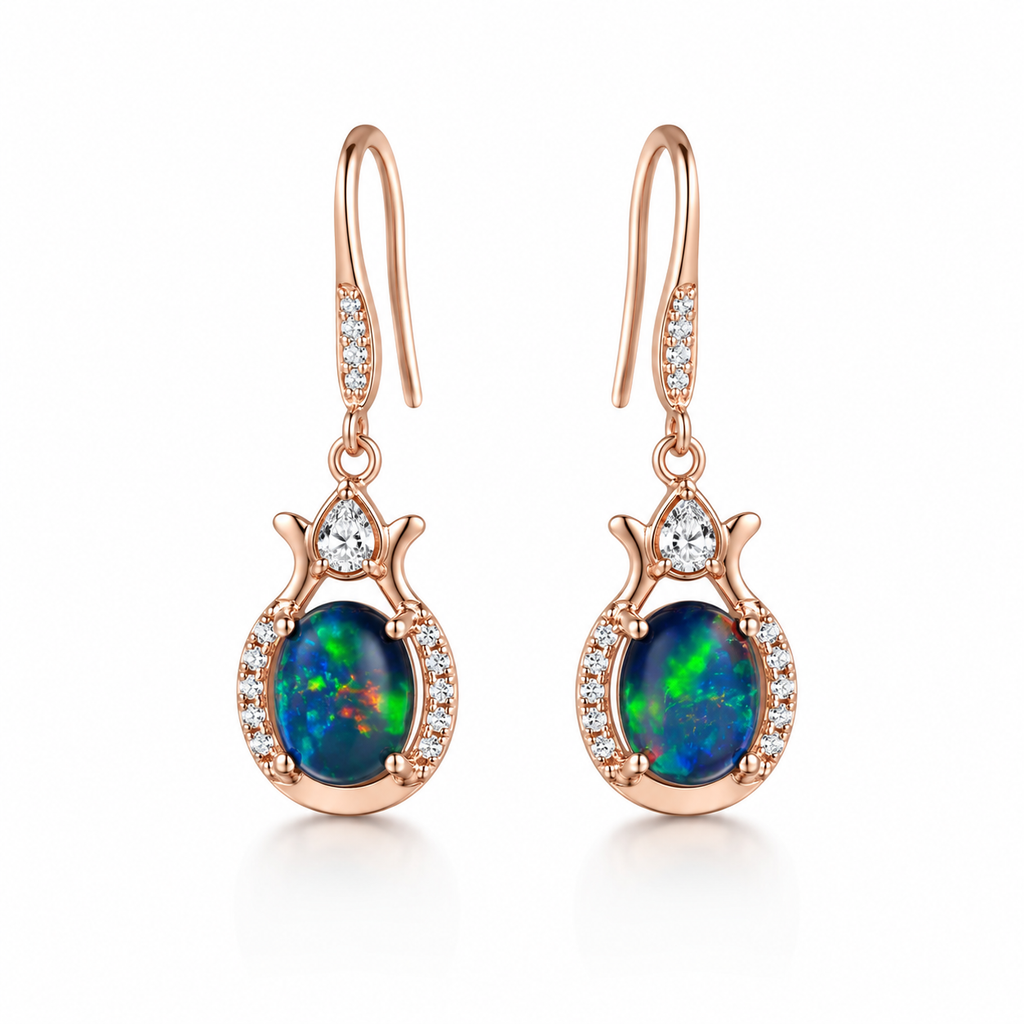 Natural Black Fire Opal Dangle Earrings, Fire Opal Earrings Earrings 6x8mm