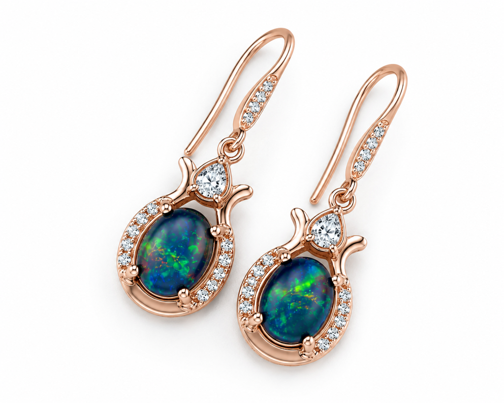 Natural Black Fire Opal Dangle Earrings, Fire Opal Earrings Earrings 6x8mm