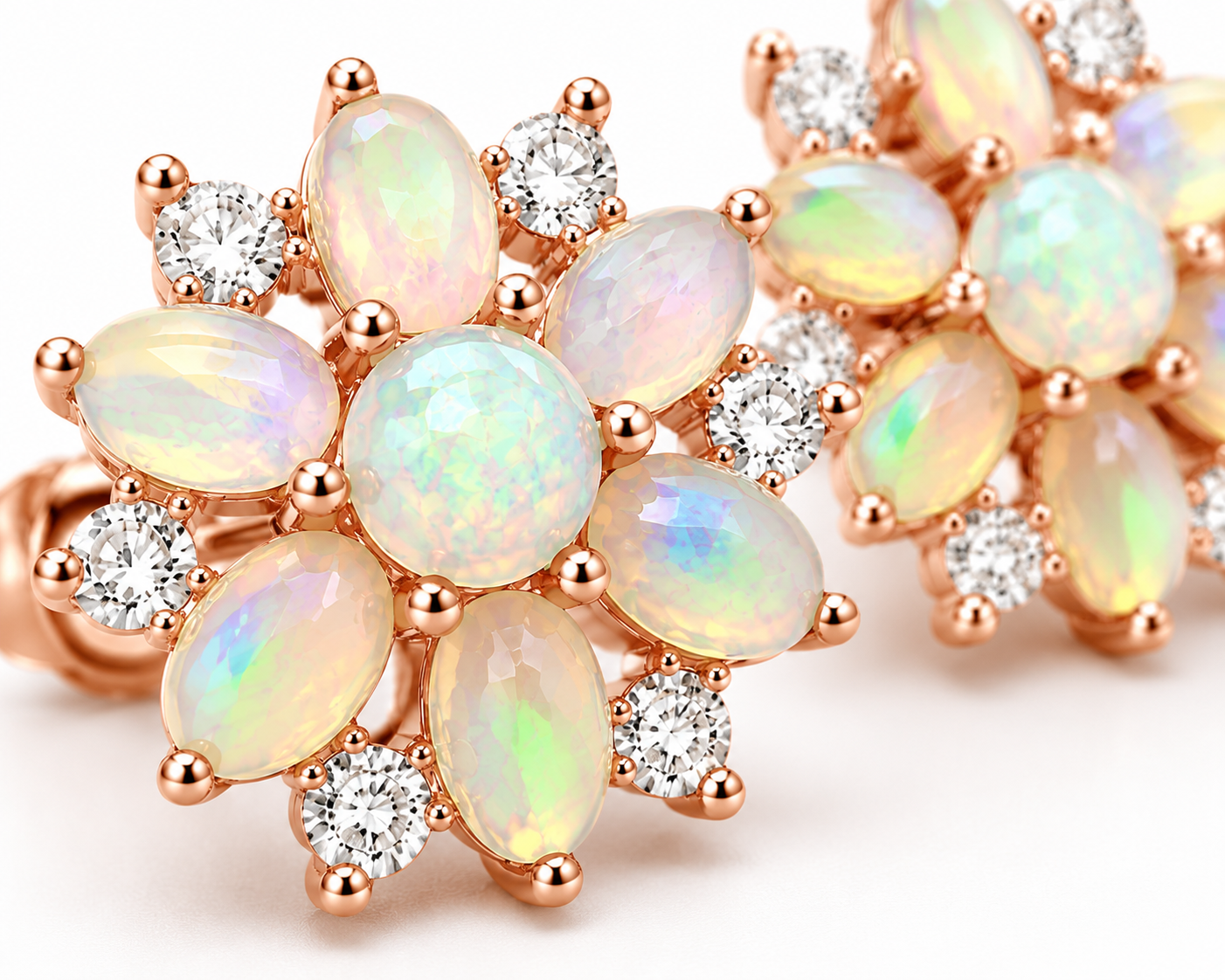 Fire Opal Cluster Stud Earrings, Natural Opal Earrings Sterling Silver Gold