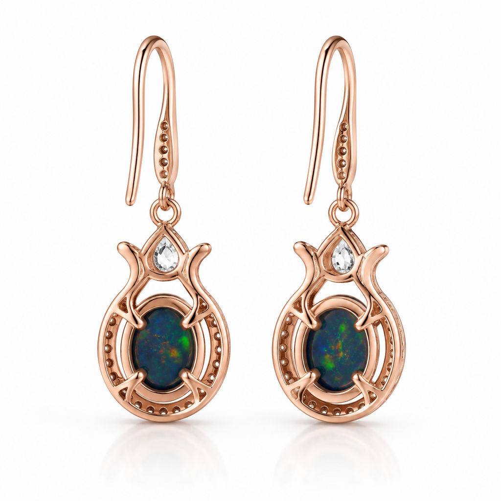 Natural Black Fire Opal Dangle Earrings, Fire Opal Earrings Earrings 6x8mm