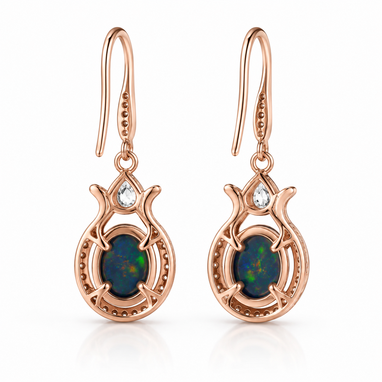 Natural Black Fire Opal Dangle Earrings, Fire Opal Earrings Earrings 6x8mm