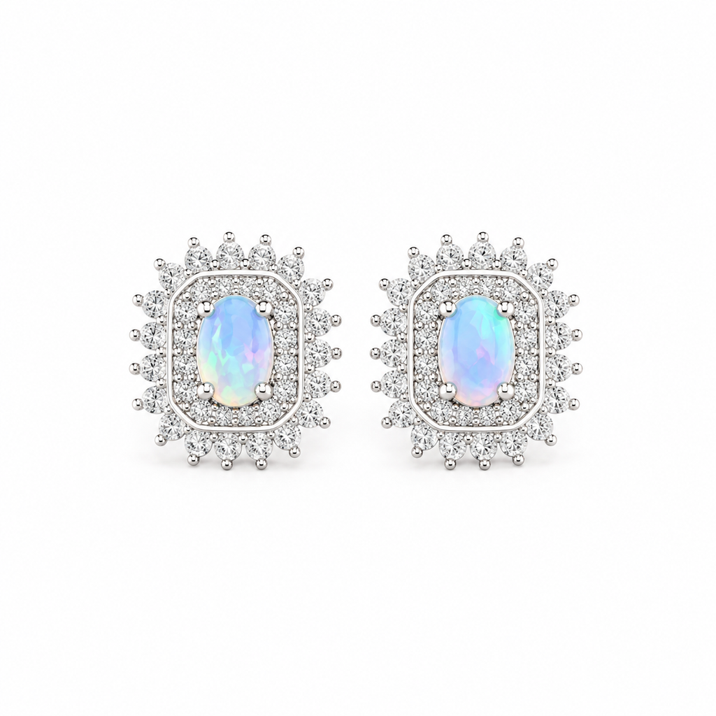 Natural Fire Opal Cluster Stud Earrings 3x5mm