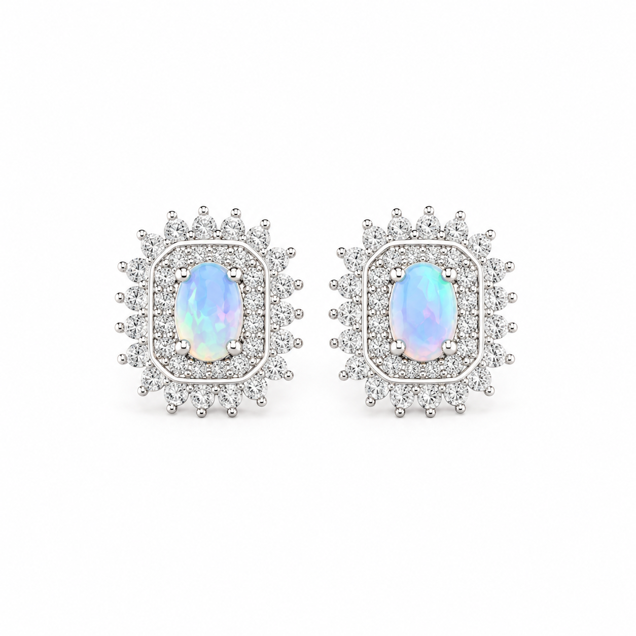 Natural Fire Opal Cluster Stud Earrings 3x5mm