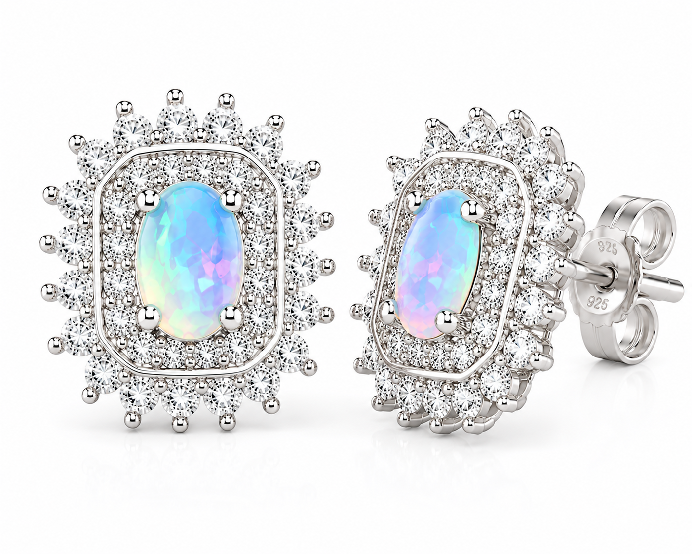 Natural Fire Opal Cluster Stud Earrings 3x5mm