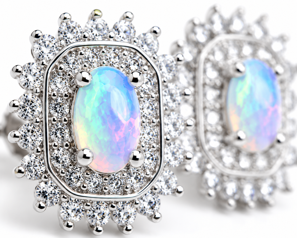 Natural Fire Opal Cluster Stud Earrings 3x5mm