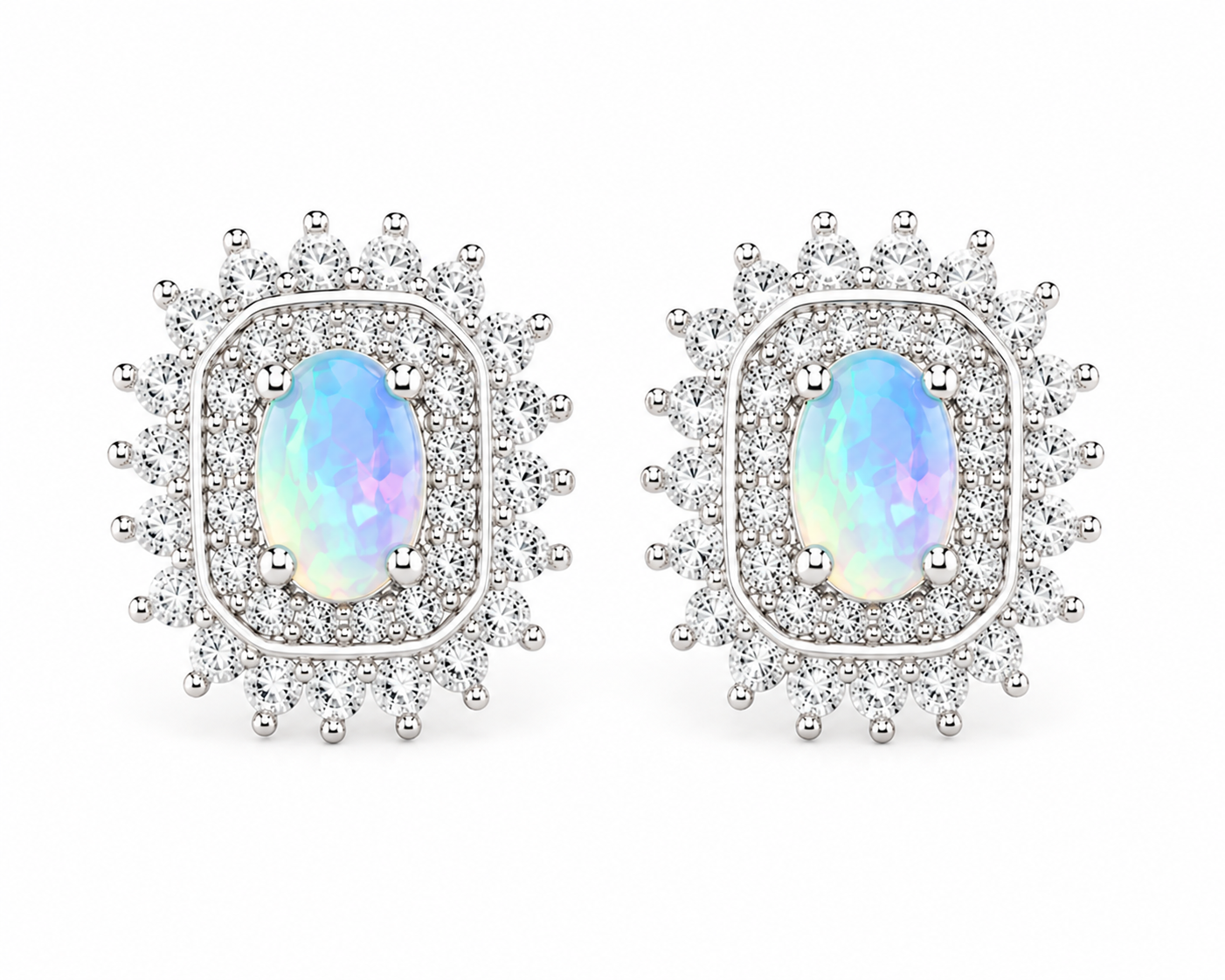Natural Fire Opal Cluster Stud Earrings 3x5mm
