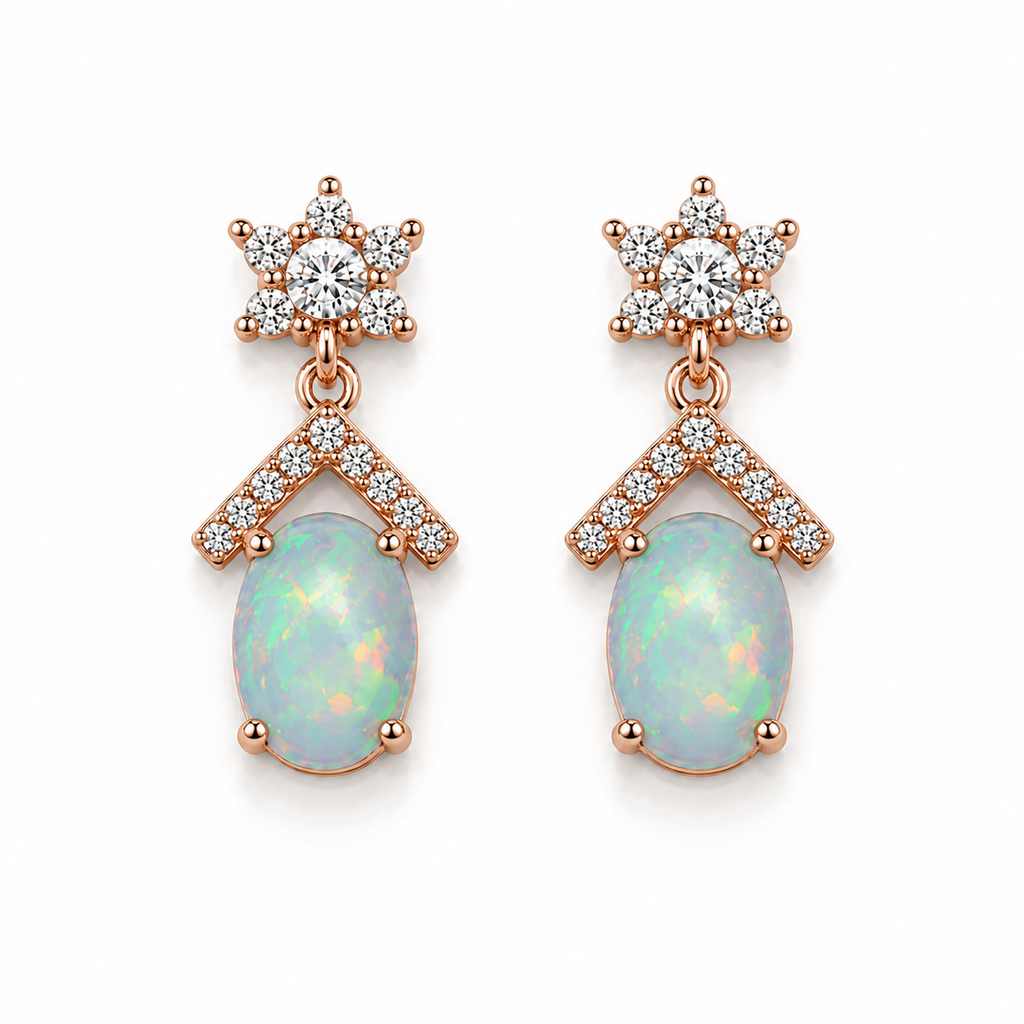 Australian Fire Opal Drop Dangle Earrings 5x7mm 925 Sterling Silver