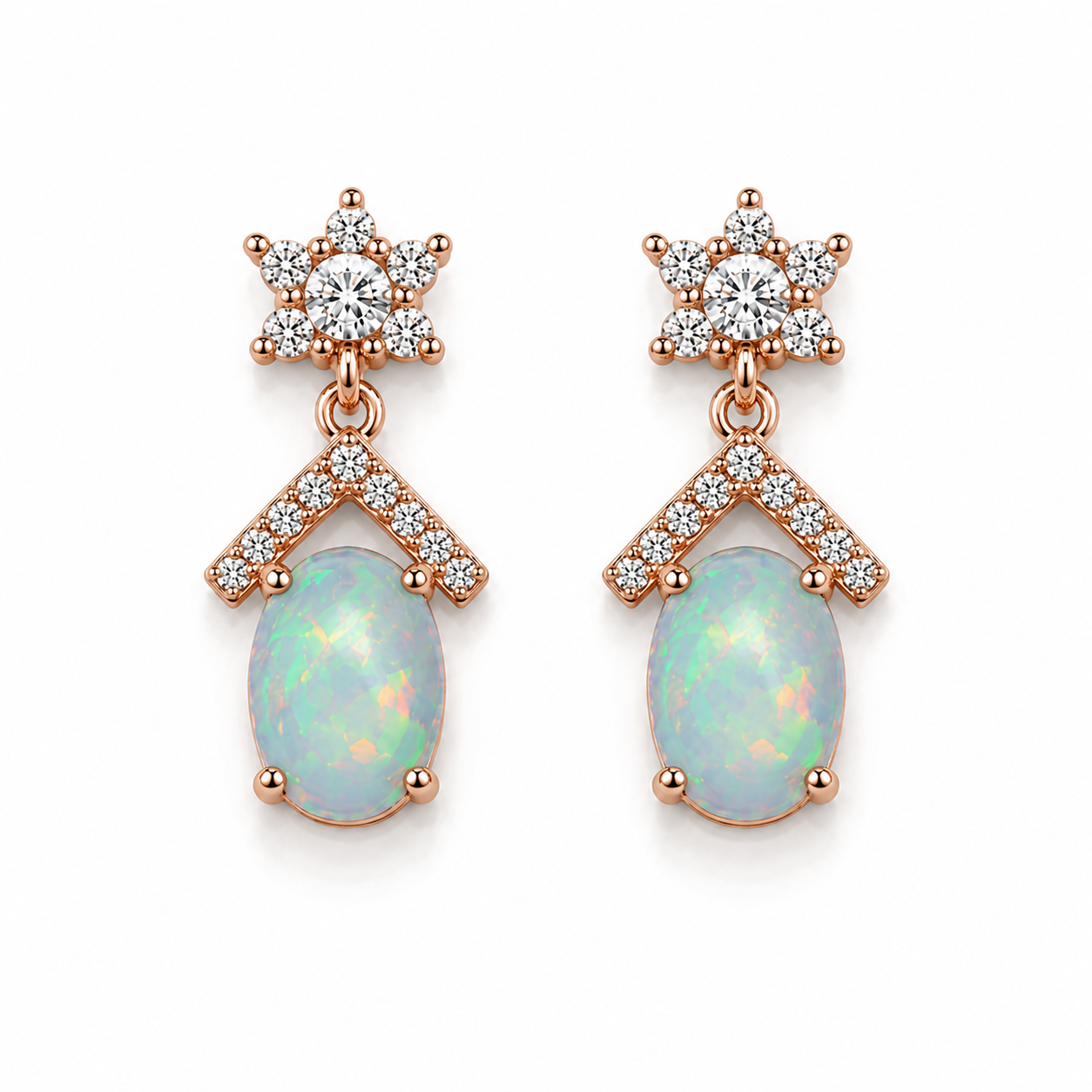 Australian Fire Opal Drop Dangle Earrings 5x7mm 925 Sterling Silver