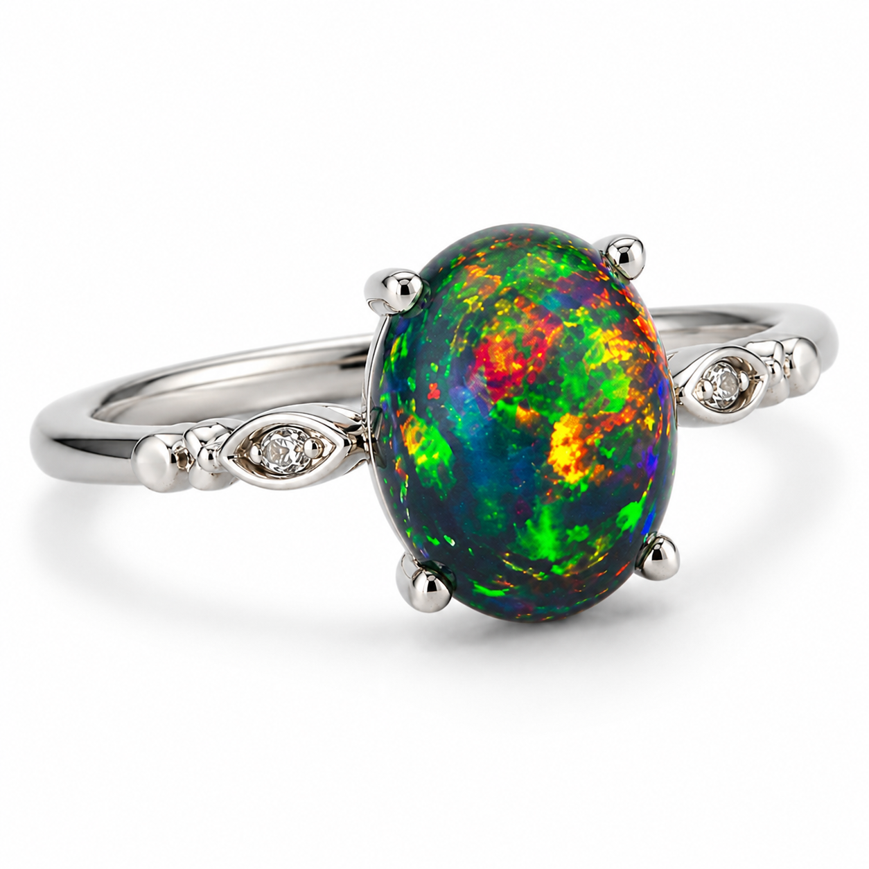 Black Fire Opal Statement Ring 8x10mm Sterling Silver