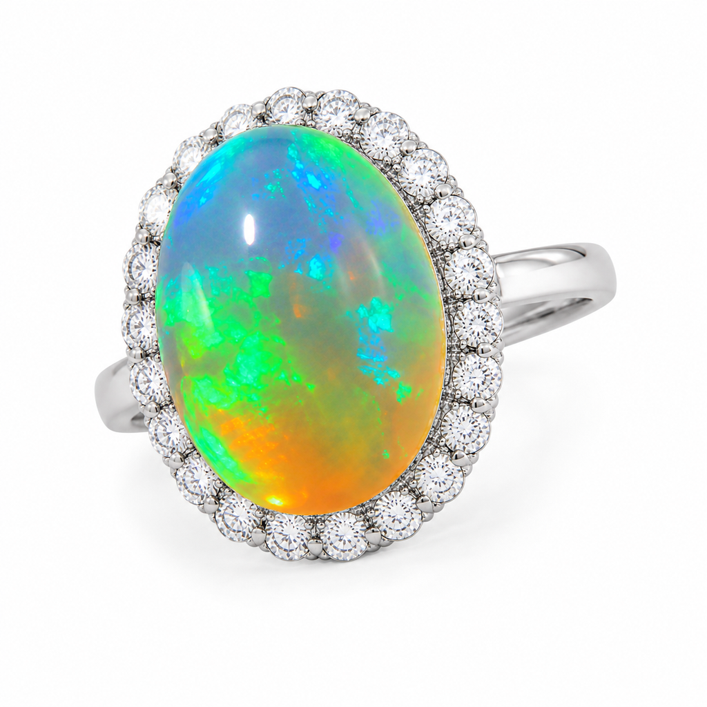 Large Fire Opal Cocktail Ring, Natural Fire Opal Ring 10x14mm, Large Opal Ring