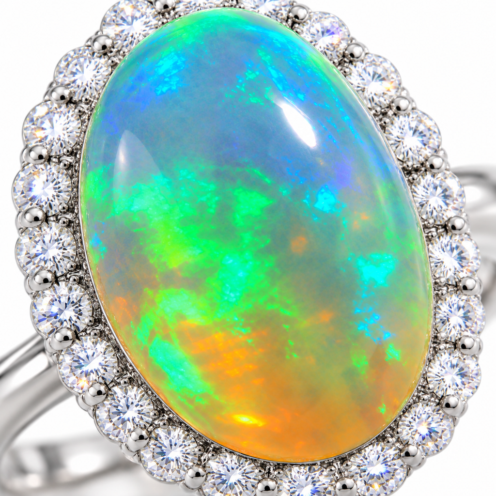 Large Fire Opal Cocktail Ring, Natural Fire Opal Ring 10x14mm, Large Opal Ring