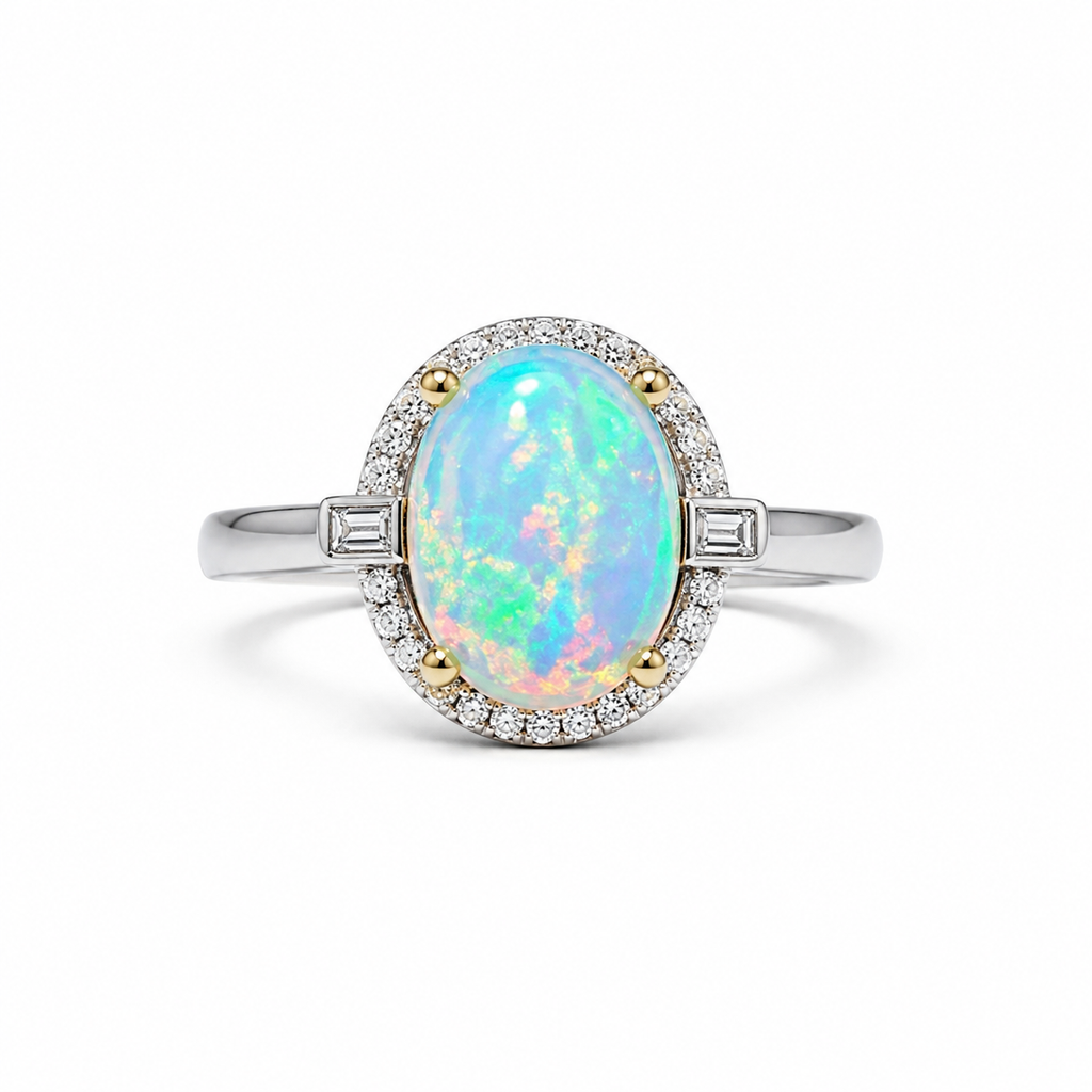 Australian White Opal Ring 8x10mm 925 Sterling Silver