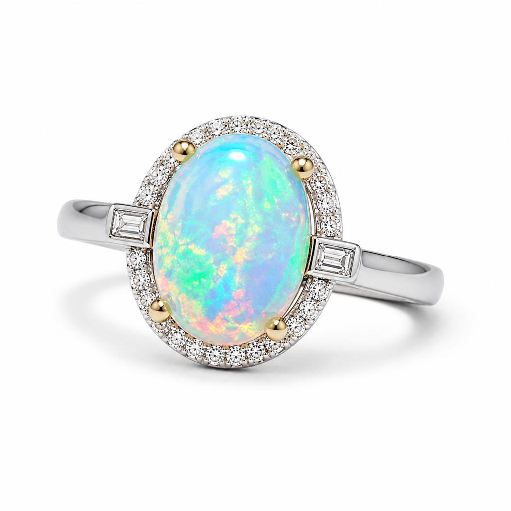 Australian White Opal Ring 8x10mm 925 Sterling Silver