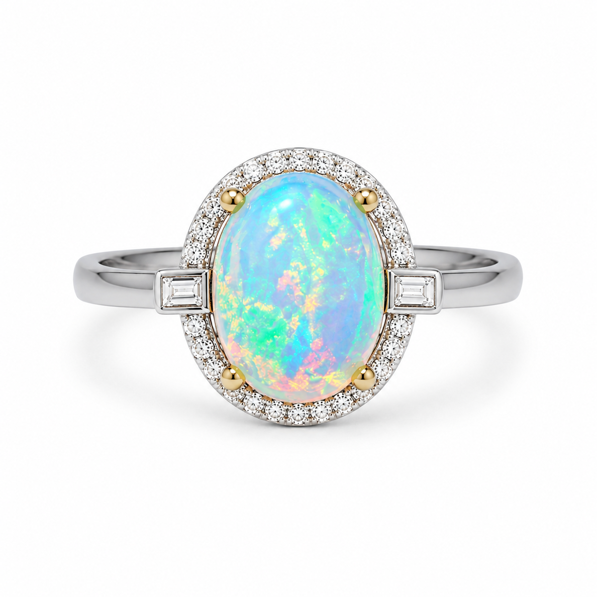 Australian White Opal Ring 8x10mm 925 Sterling Silver