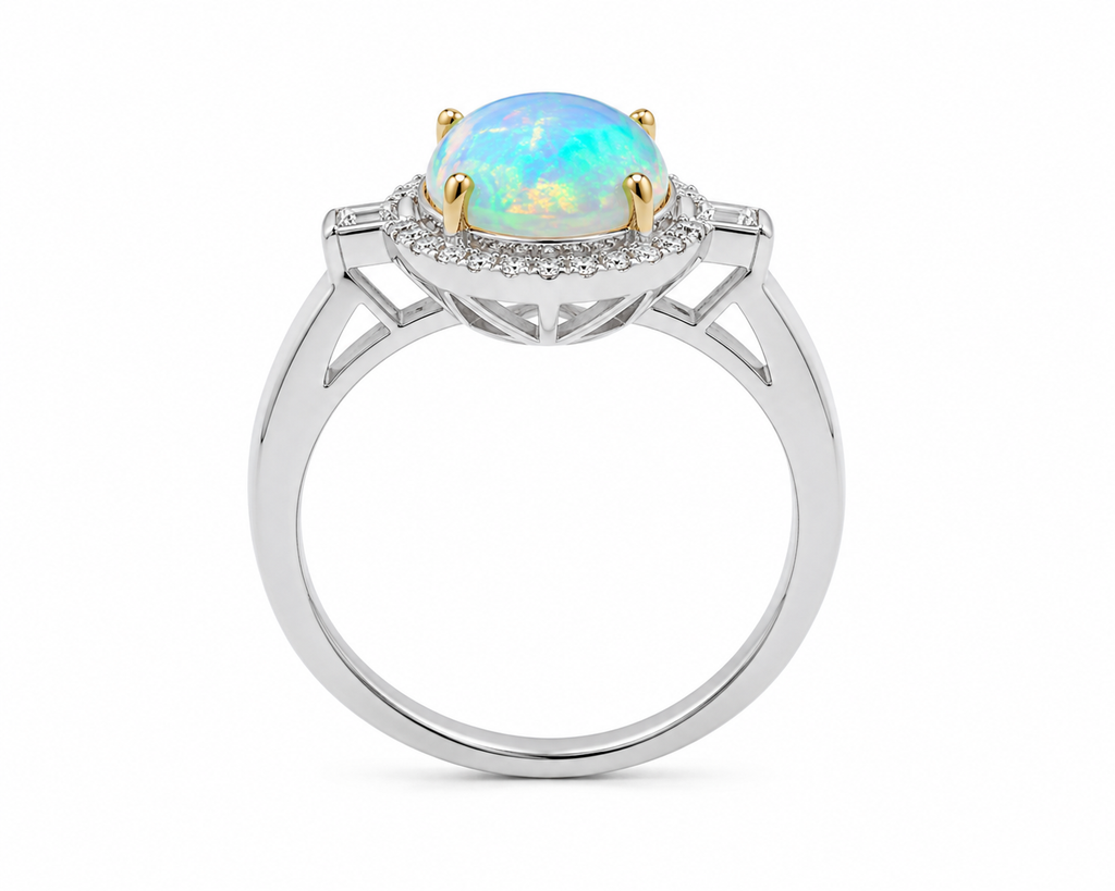 Australian White Opal Ring 8x10mm 925 Sterling Silver