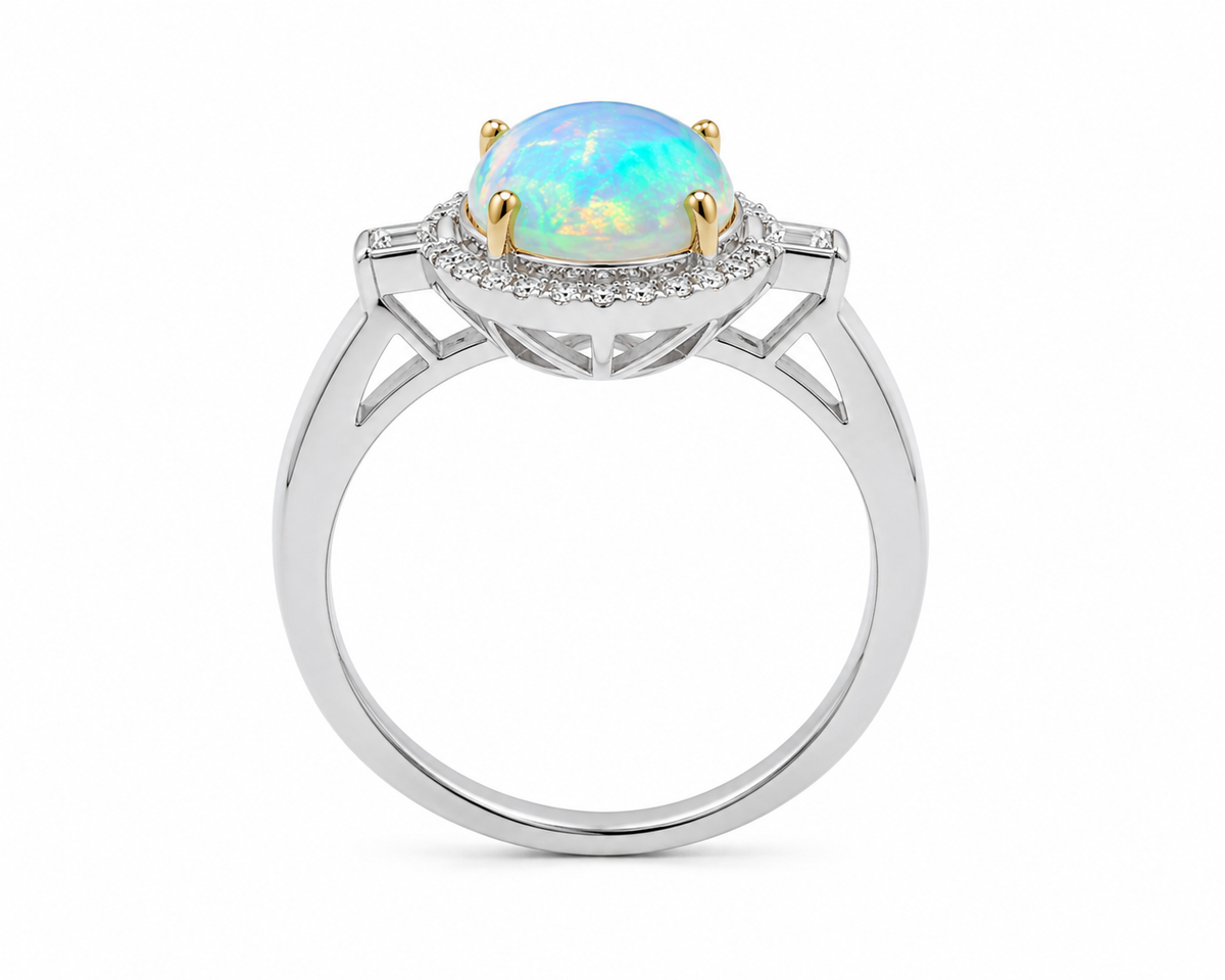 Australian White Opal Ring 8x10mm 925 Sterling Silver