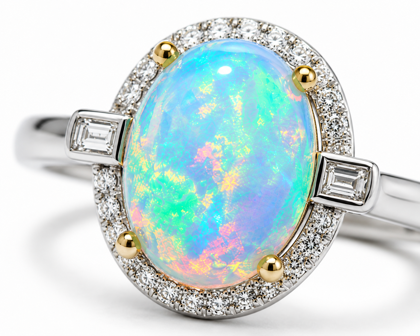 Australian White Opal Ring 8x10mm 925 Sterling Silver