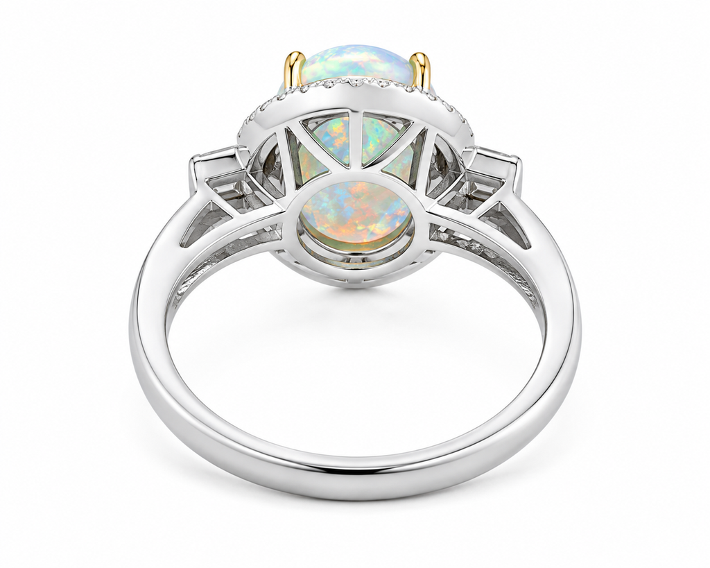 Australian White Opal Ring 8x10mm 925 Sterling Silver