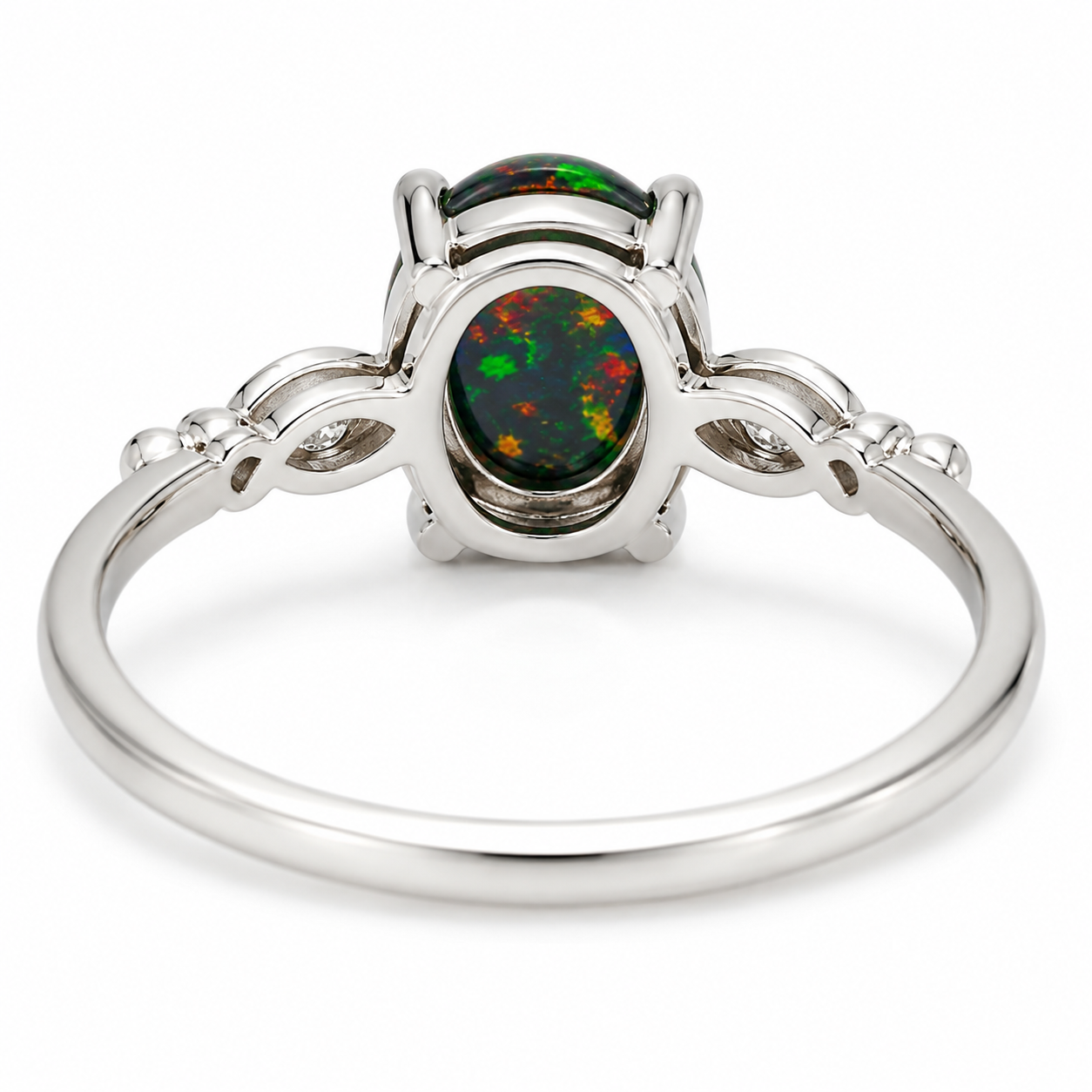 3 CT Australian Black Fire Opal Ring 8x10mm Oval October Birthstone Sterling Silver