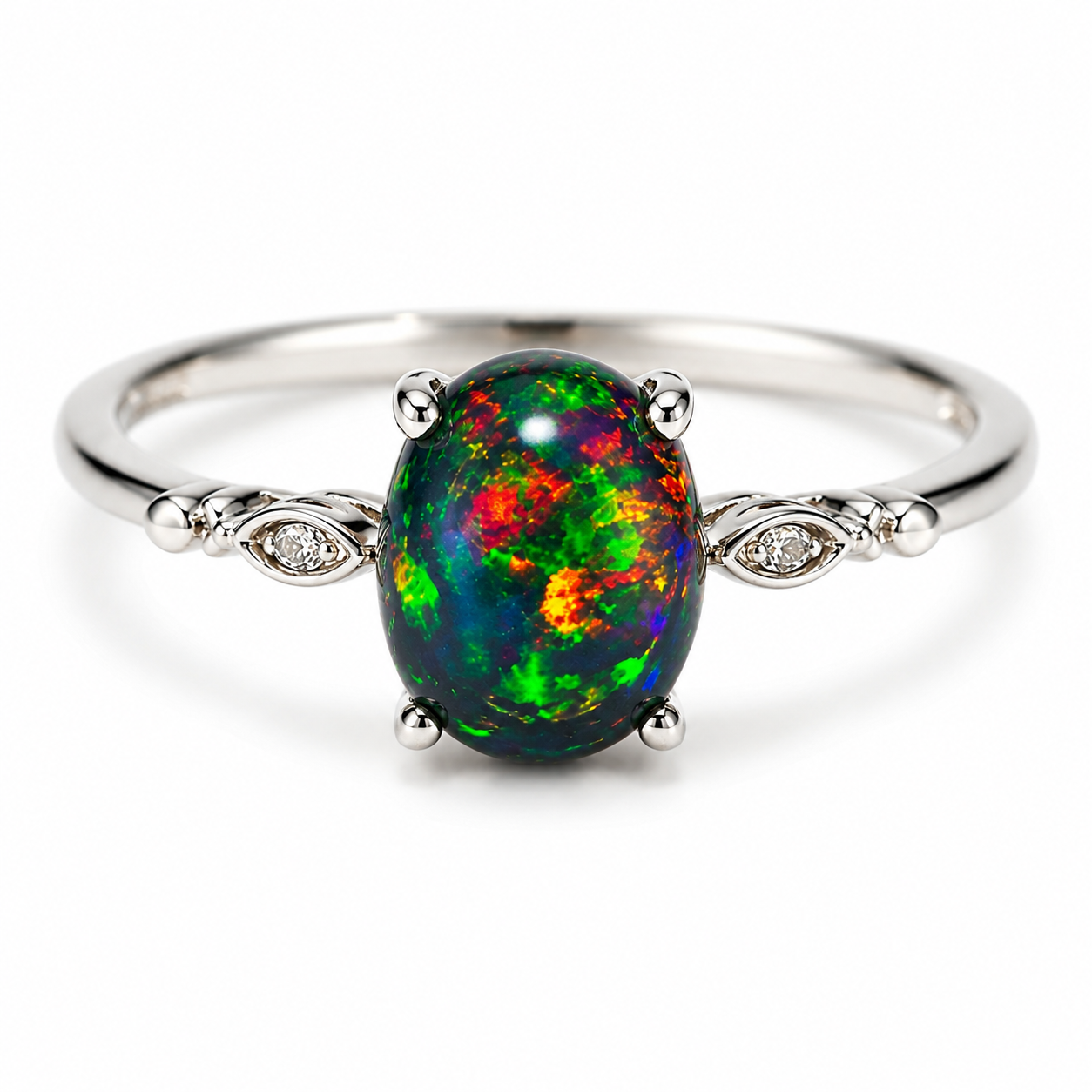 3 CT Australian Black Fire Opal Ring 8x10mm Oval October Birthstone Sterling Silver