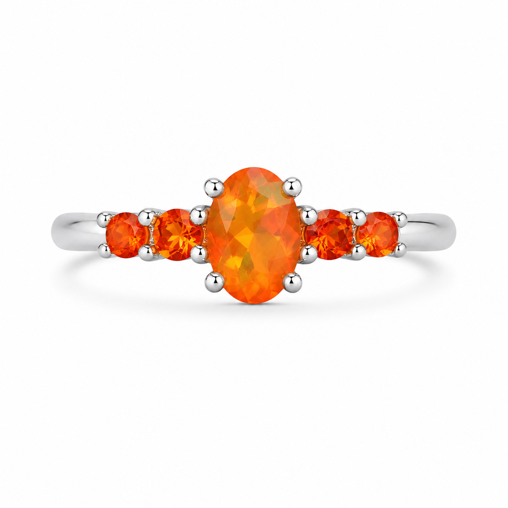Natural Orange Fire Opal Band Ring 925 Sterling Silver 5x7mm