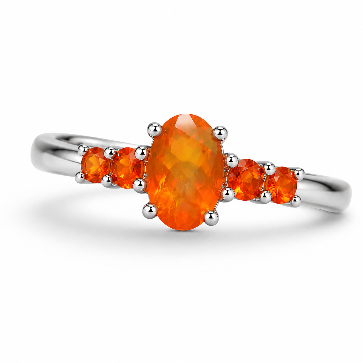 Natural Orange Fire Opal Band Ring 925 Sterling Silver 5x7mm