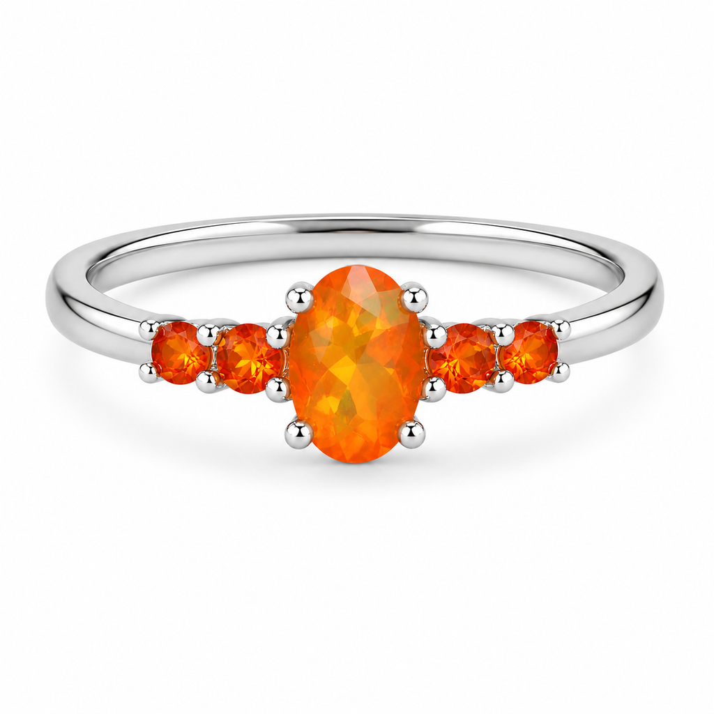 Natural Orange Fire Opal Band Ring 925 Sterling Silver 5x7mm