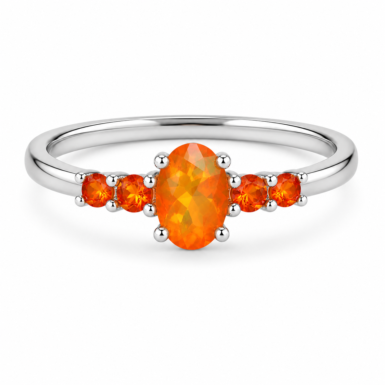 Natural Orange Fire Opal Band Ring 925 Sterling Silver 5x7mm