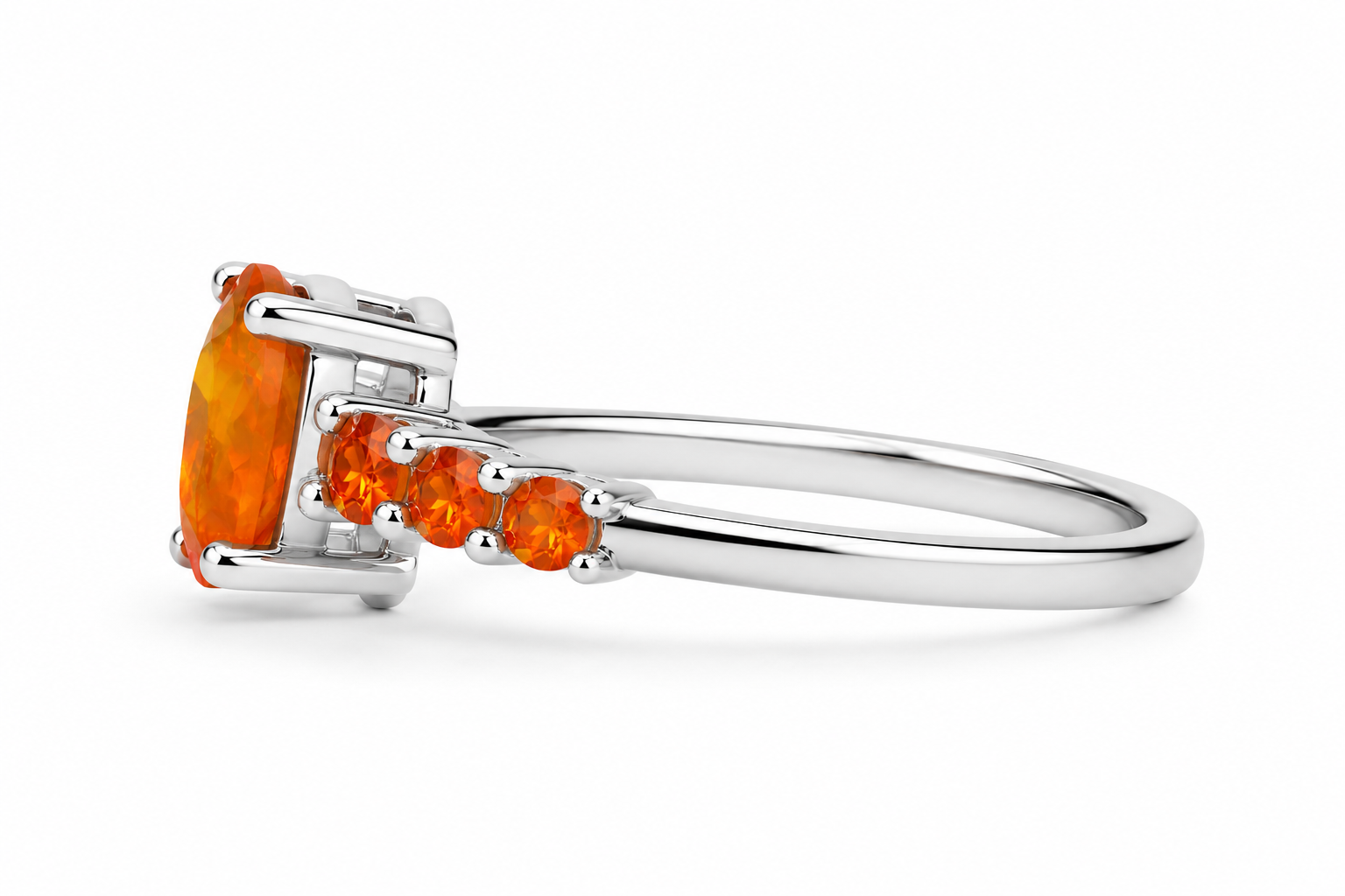 Natural Orange Fire Opal Band Ring 925 Sterling Silver 5x7mm