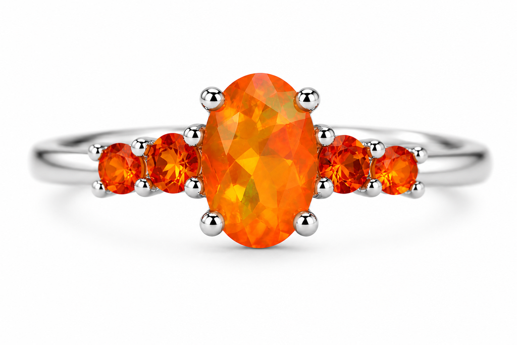 Natural Orange Fire Opal Band Ring 925 Sterling Silver 5x7mm