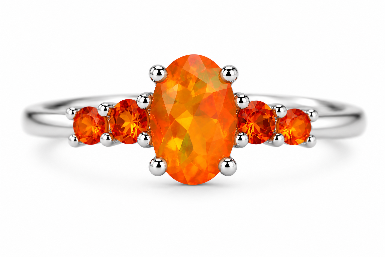 Natural Orange Fire Opal Band Ring 925 Sterling Silver 5x7mm