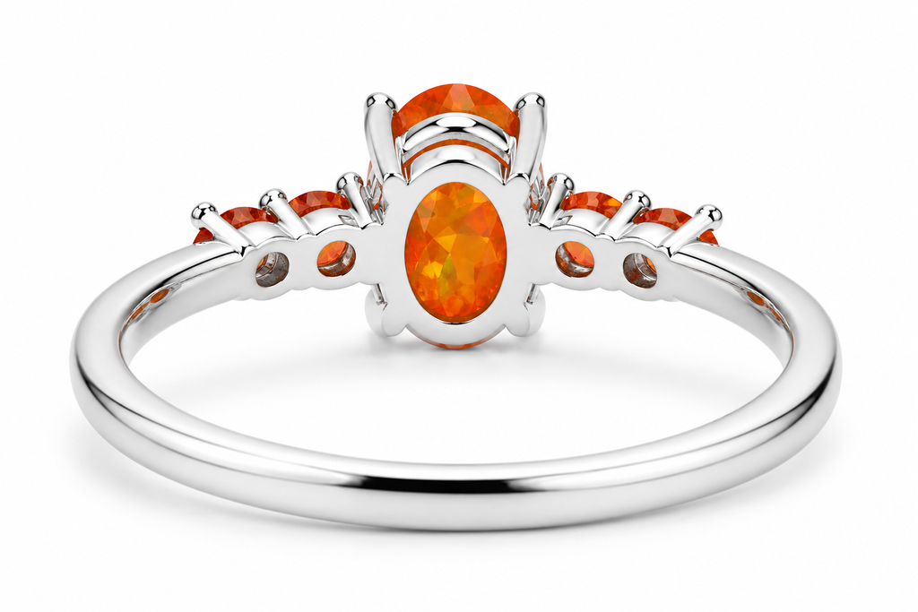Natural Orange Fire Opal Band Ring 925 Sterling Silver 5x7mm