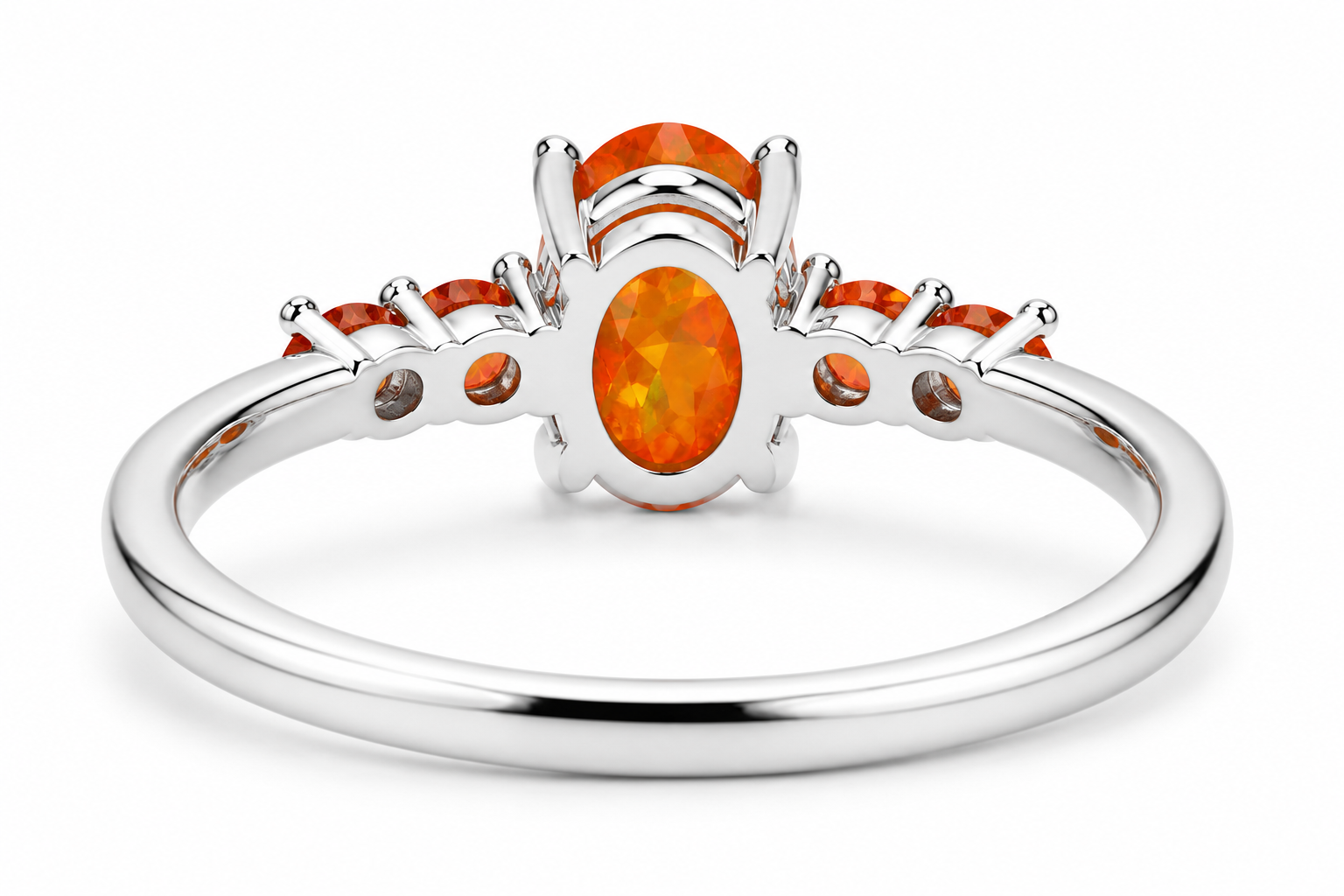 Natural Orange Fire Opal Band Ring 925 Sterling Silver 5x7mm