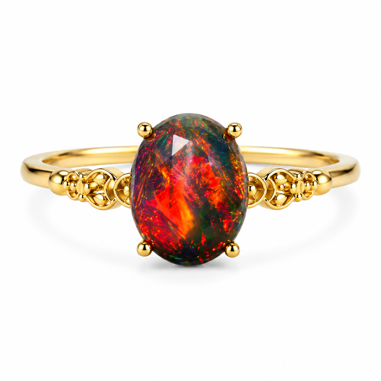 Black Fire Opal Statement Ring 8x10mm 925 Sterling Silver