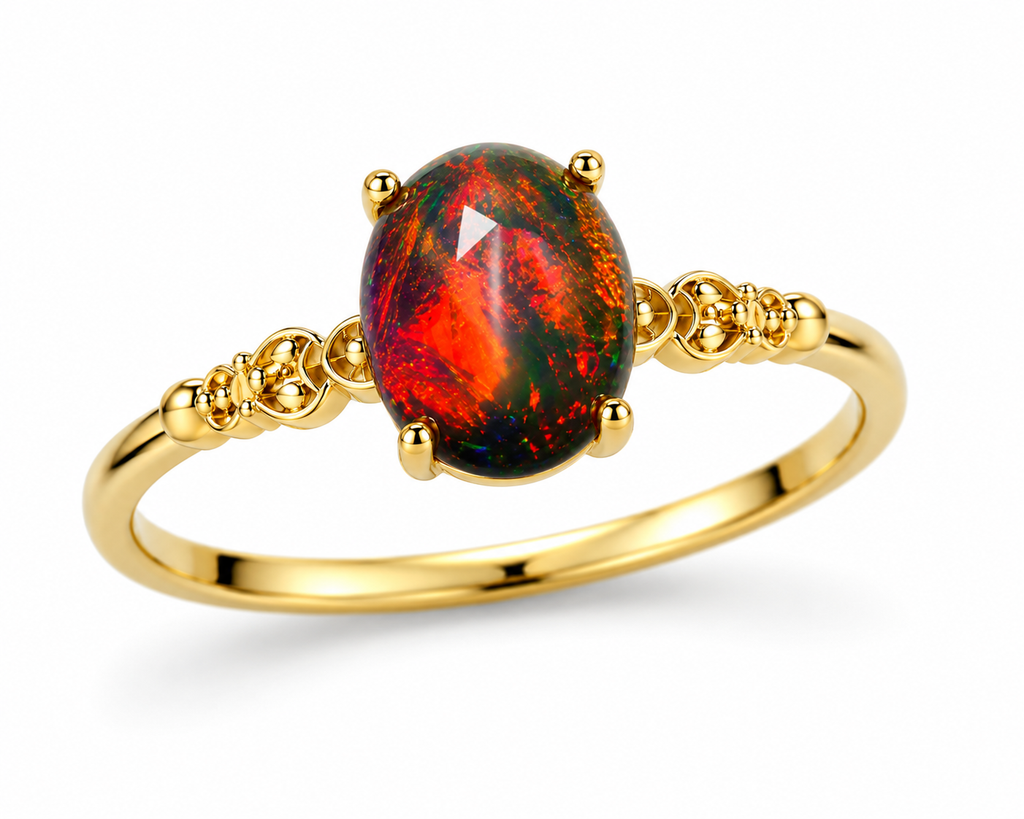Black Fire Opal Statement Ring 8x10mm 925 Sterling Silver