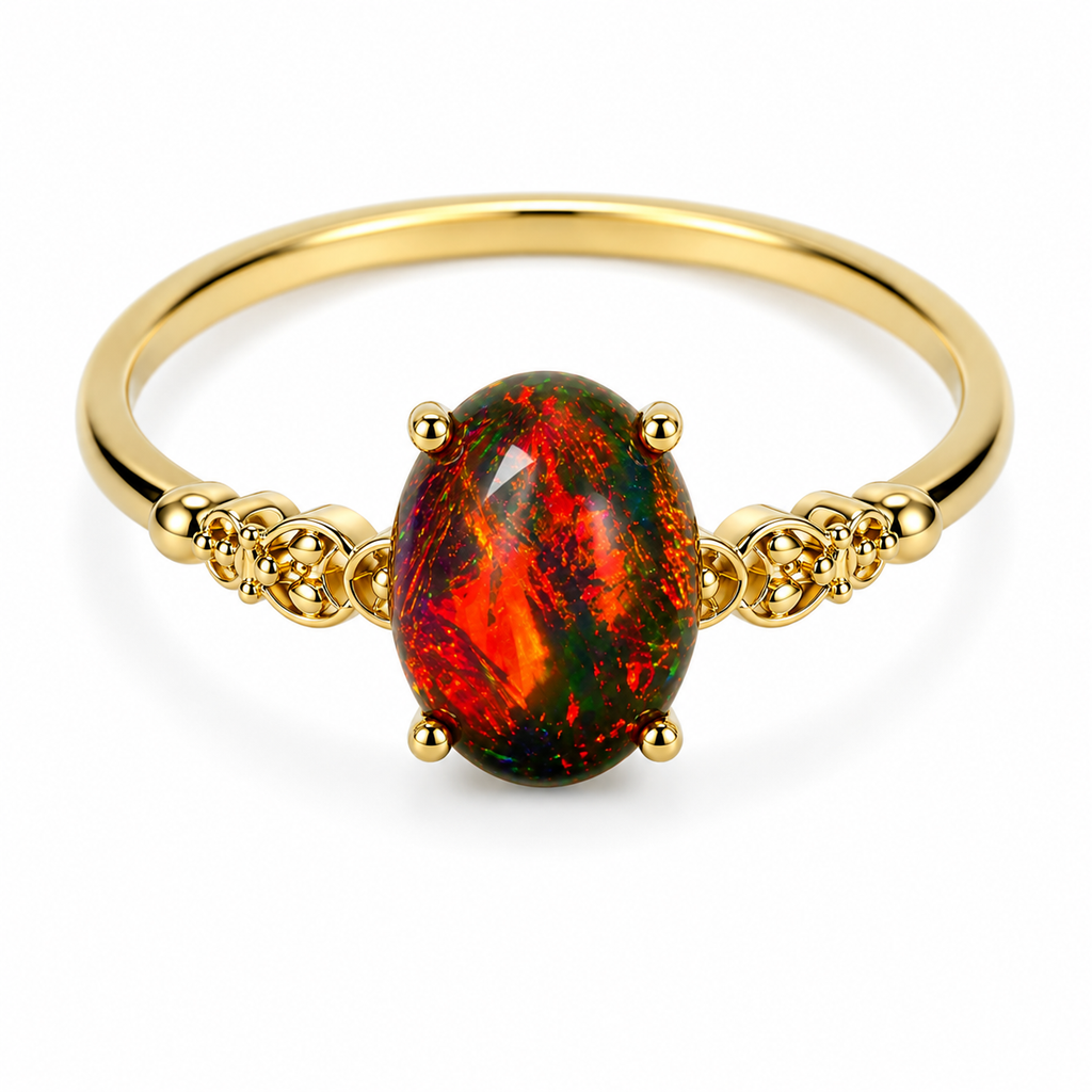 Black Fire Opal Statement Ring 8x10mm 925 Sterling Silver