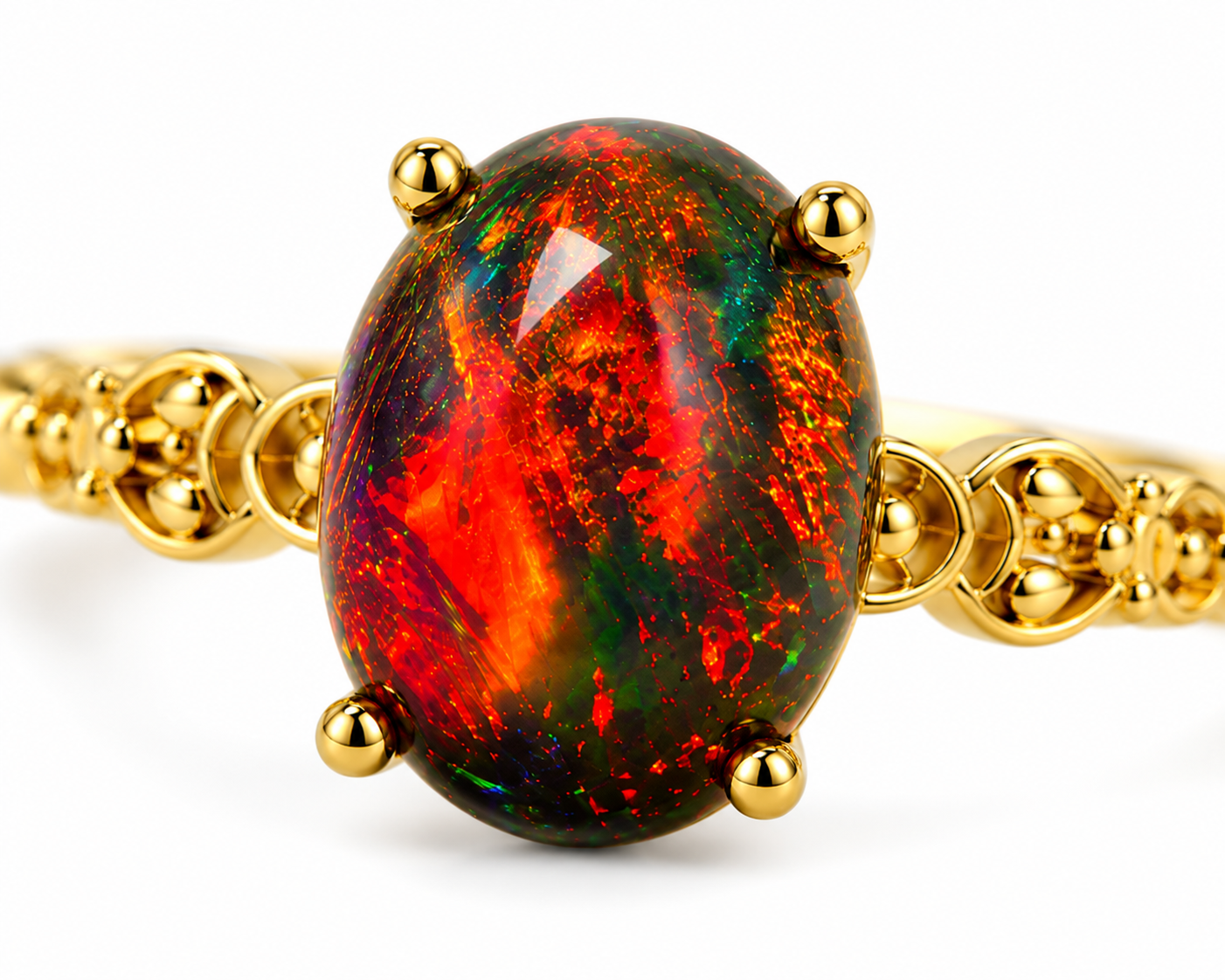 Black Fire Opal Statement Ring 8x10mm 925 Sterling Silver