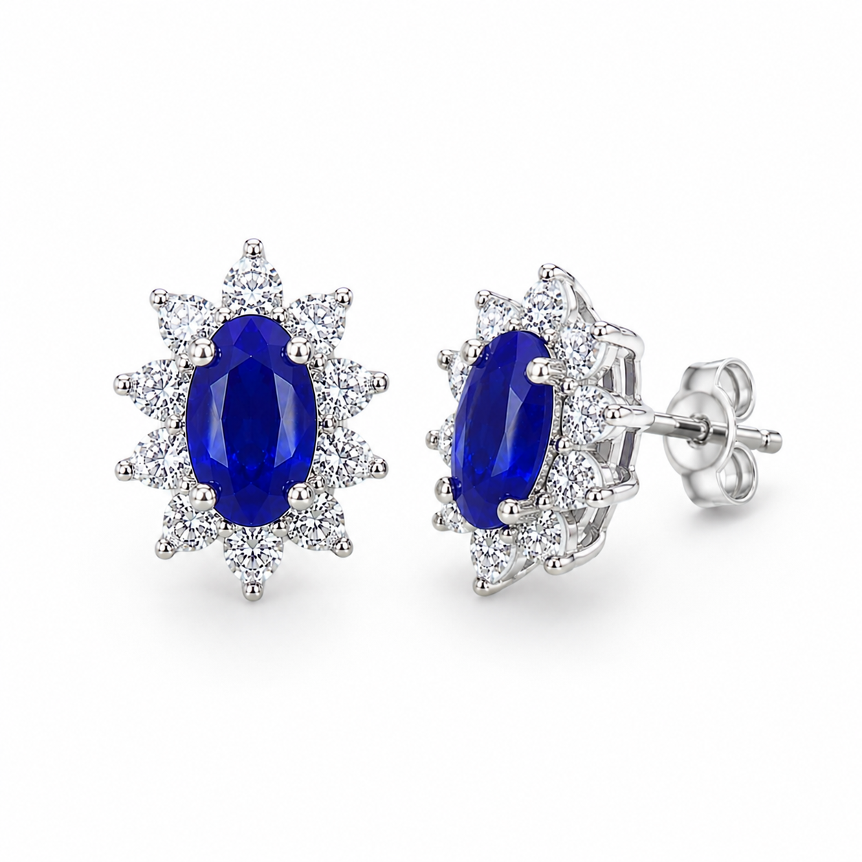 VVS Bright Blue Sapphire Stud Earrings, 3x5mm Natural Mined Sapphire Earrings