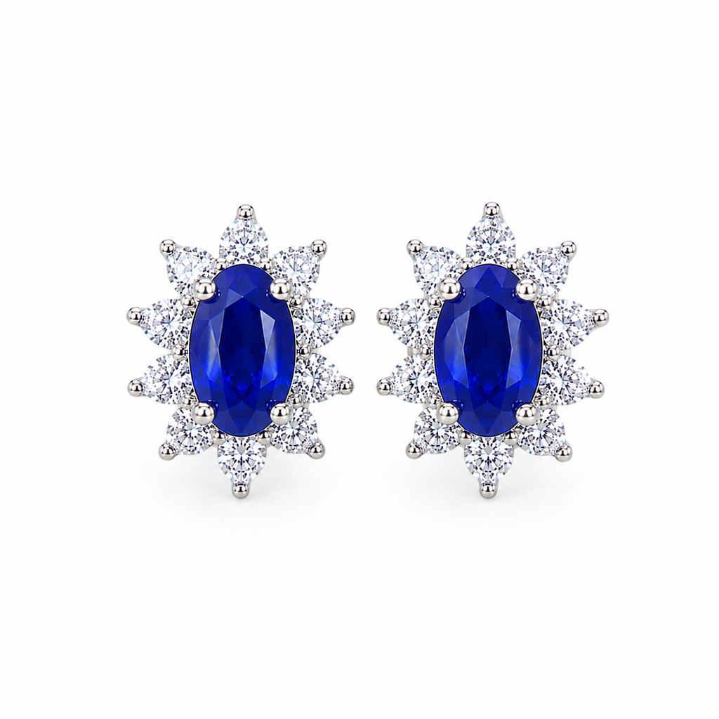 VVS Bright Blue Sapphire Stud Earrings, 3x5mm Natural Mined Sapphire Earrings