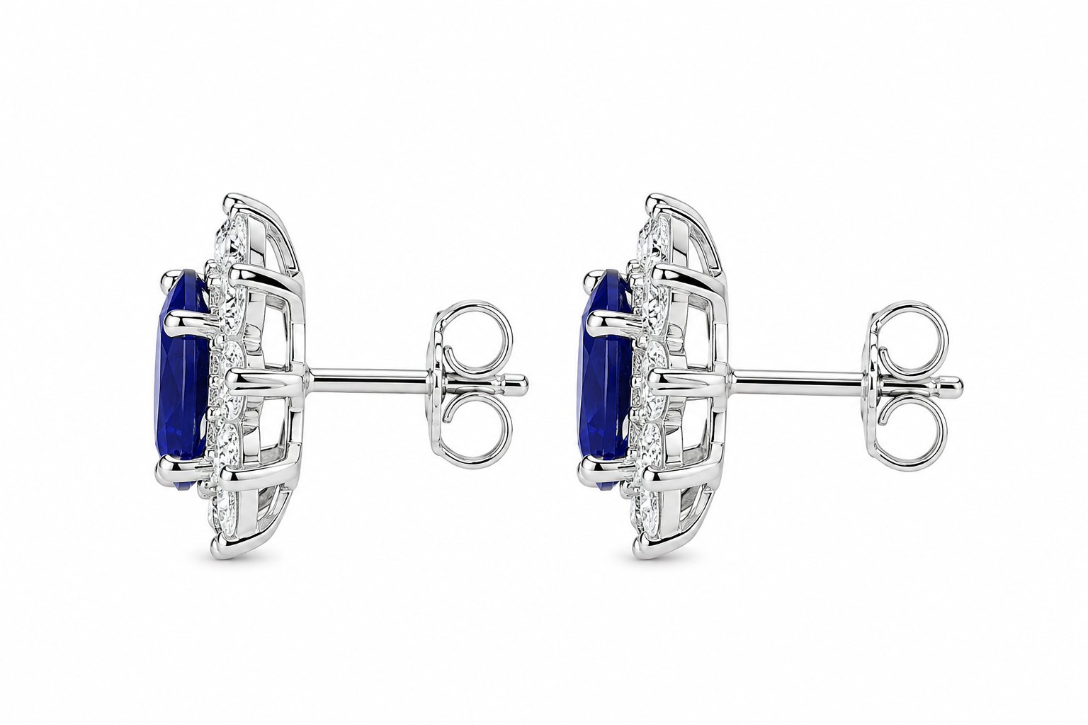 VVS Bright Blue Sapphire Stud Earrings, 3x5mm Natural Mined Sapphire Earrings
