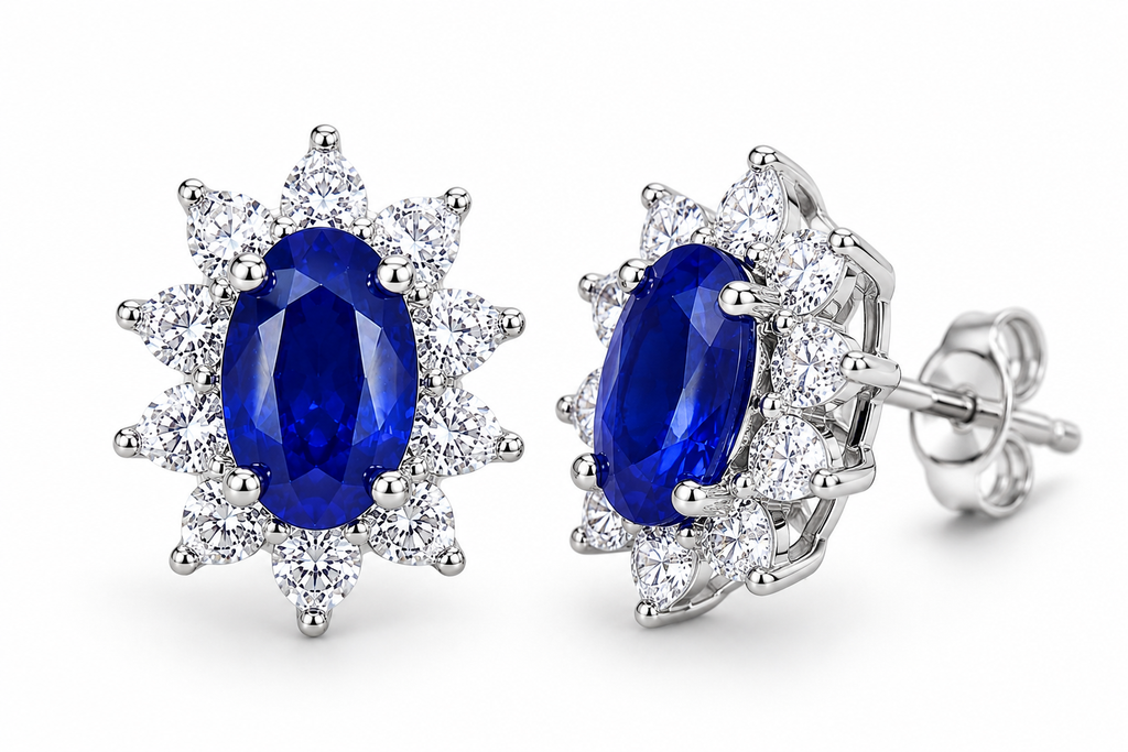 VVS Bright Blue Sapphire Stud Earrings, 3x5mm Natural Mined Sapphire Earrings