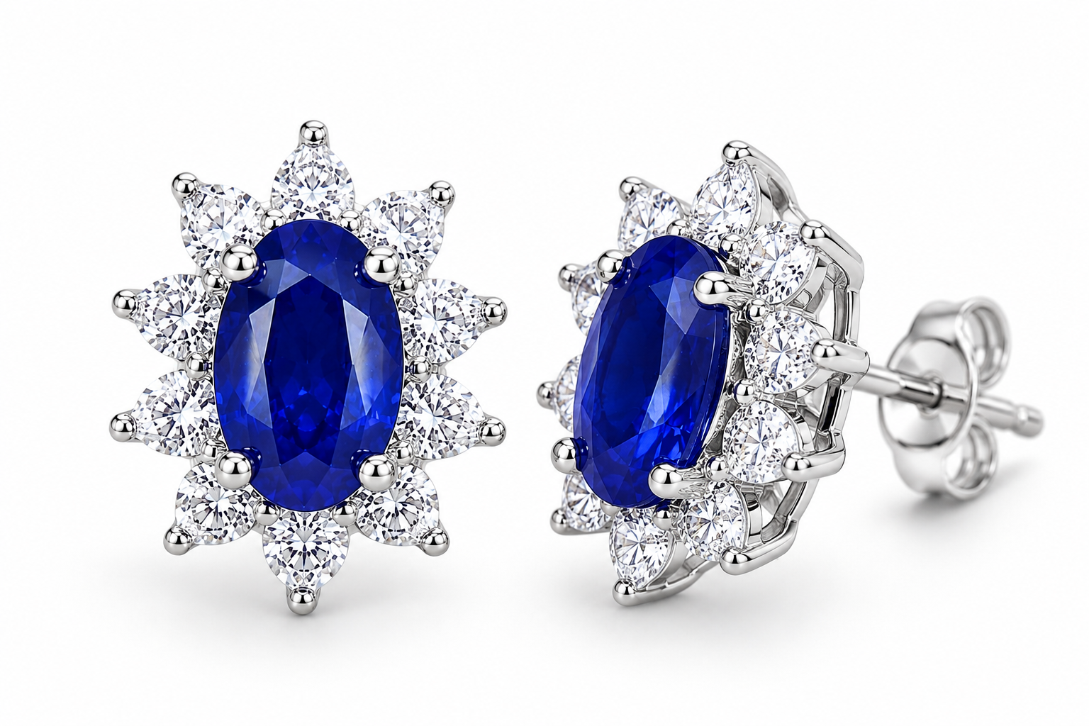 VVS Bright Blue Sapphire Stud Earrings, 3x5mm Natural Mined Sapphire Earrings