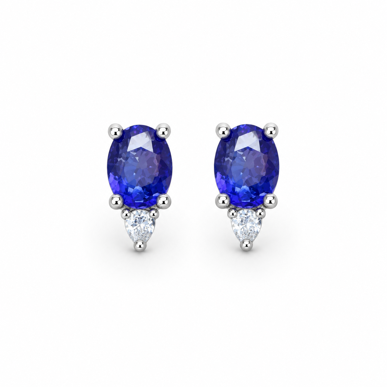 Dainty Blue Sapphire Stud Earrings 4x5mm Sterling Silver, Sapphire Earrings