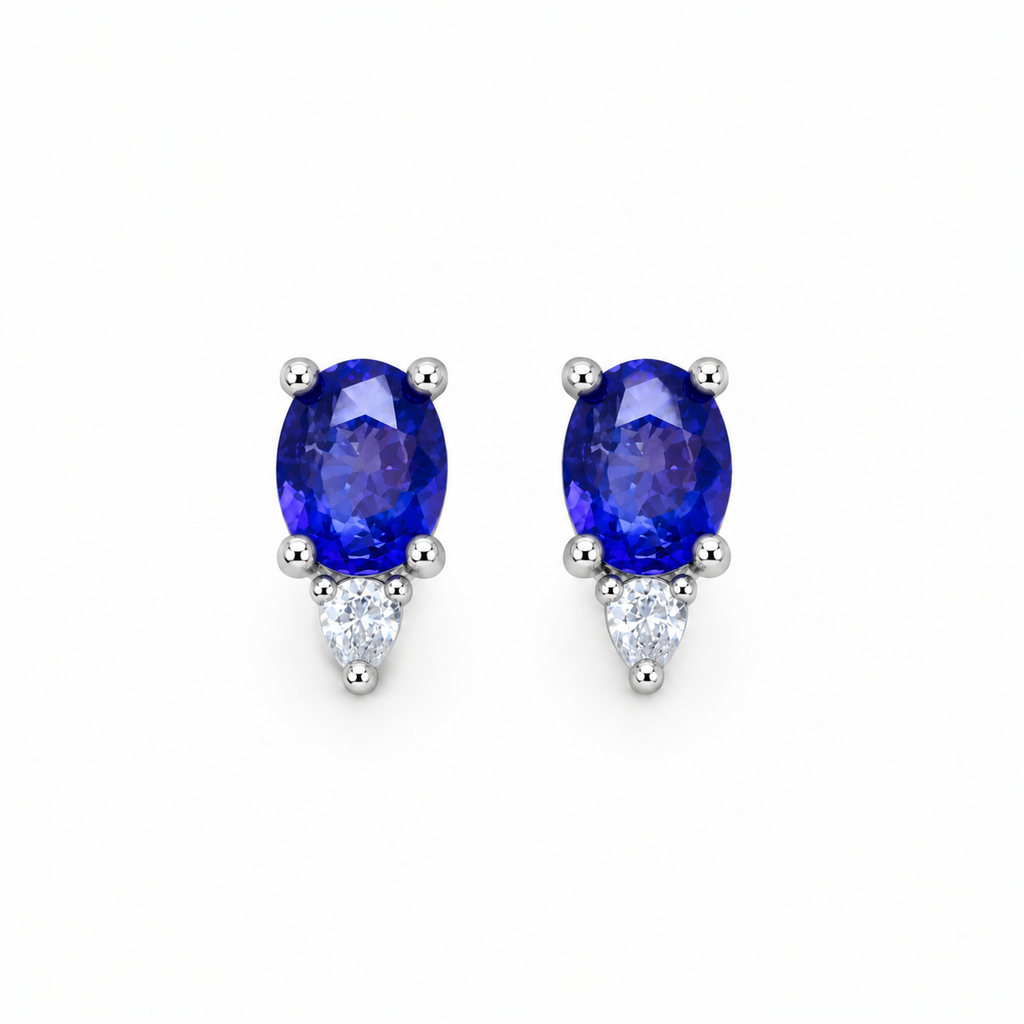 Dainty Blue Sapphire Stud Earrings 4x5mm Sterling Silver, Sapphire Earrings
