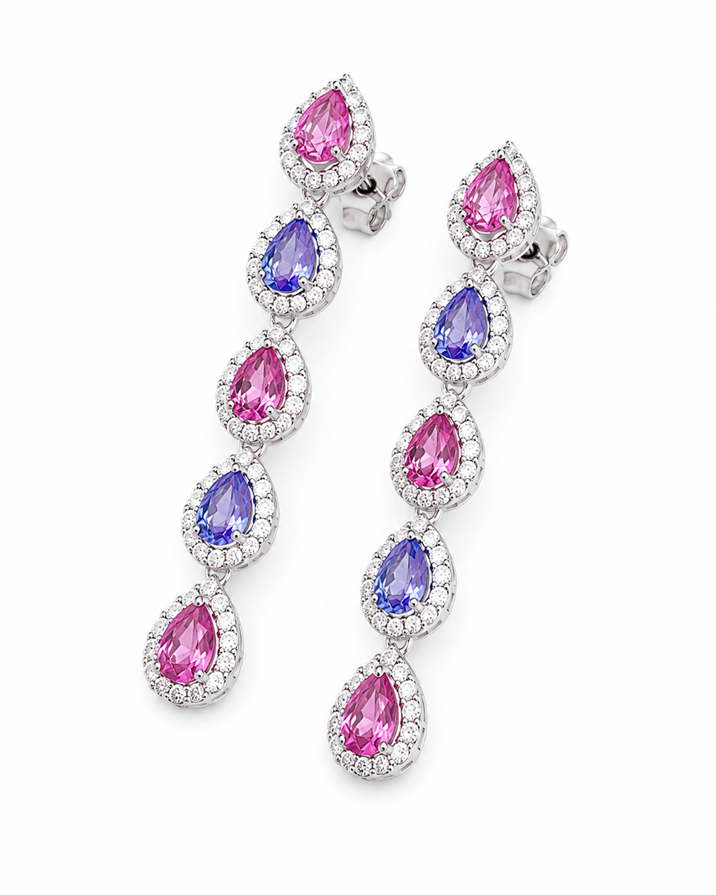 Natural Sapphire Stud Earrings, Pink and Purple Sapphire Dangle Earrings