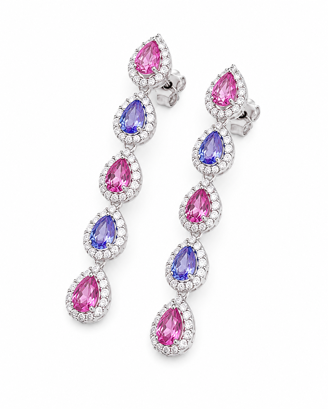 Natural Sapphire Stud Earrings, Pink and Purple Sapphire Dangle Earrings