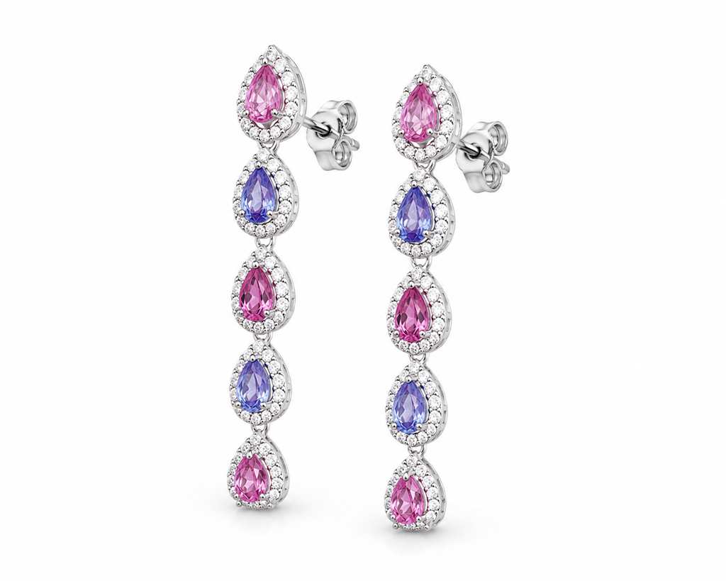 Natural Sapphire Stud Earrings, Pink and Purple Sapphire Dangle Earrings
